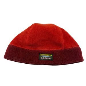 LL Bean Hat Beanie Adult OSFA Orange Red Fleece Winter
